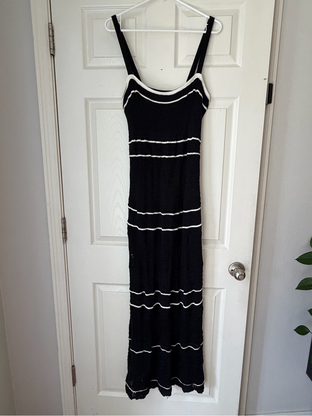 Abercrombie & Fitch Black Crochet Maxi Dress with White Trim
